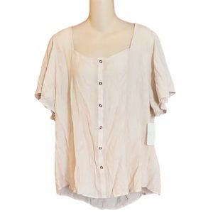 Flower‎ and Feather Beige Button Up Short Sleeve Top NWT 3X